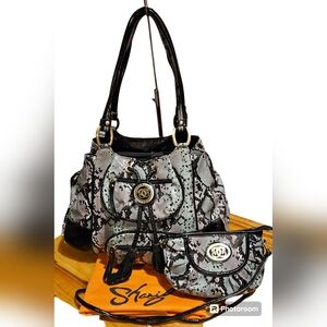 Sharif Snake Print Shoulder Bag w/ matching Crossbody and Dust Bag